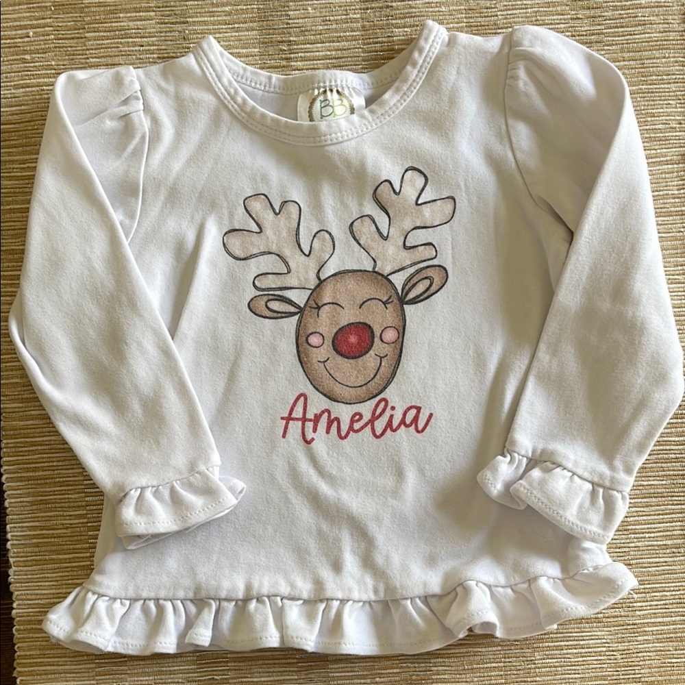 White Reindeer Kids Top